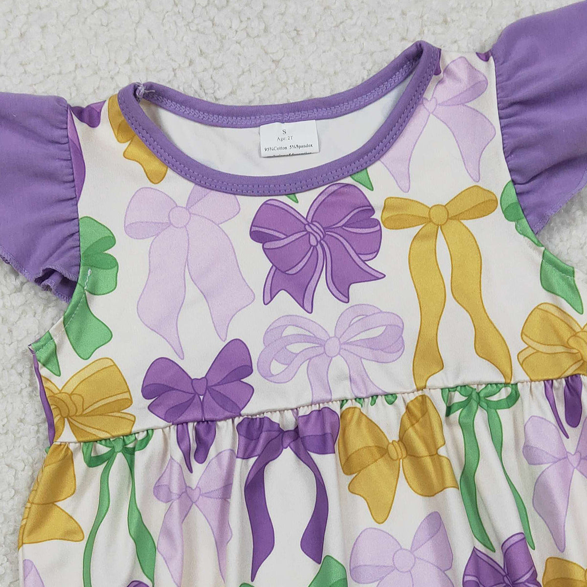 1.16 RTS NO MOQ （In stock）SR3546 Baby Girls Flutter Sleeve Mardigras Bows Plaid Ruffle Rompers