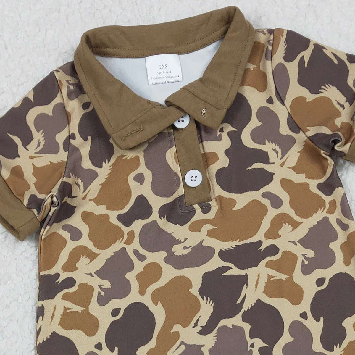 1.17 RTS NO MOQ （In stock）SR3638 Baby Boys Southern Khaki Camo Button Hunting Rompers