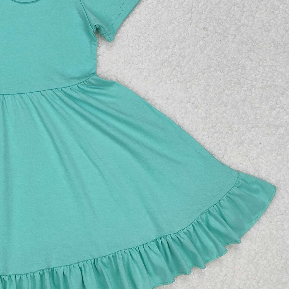 GSD1918Green short sleeves ruffle summer girls dresses