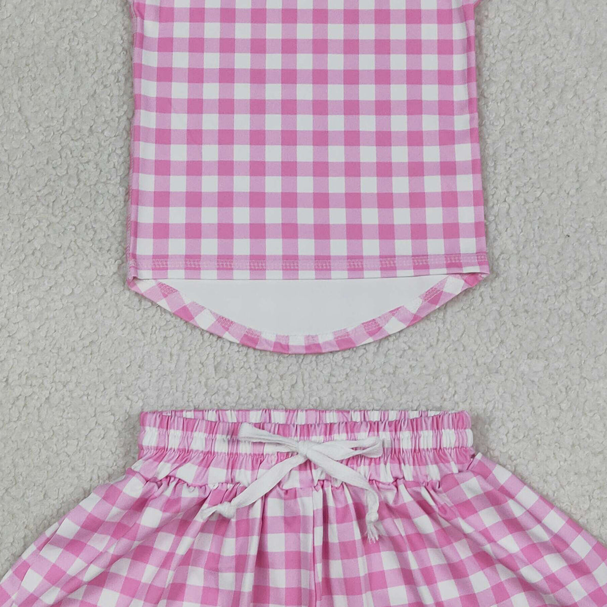 4.9 GSSO3478 RTS NO MOQ （In stock ）Sleeveless pink plaid top shorts girls active wear set