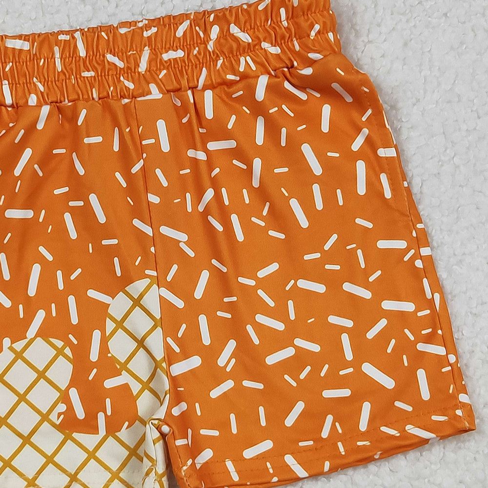 RTS NO MOQ （In stock）SS0639 Baby Boys Summer Shorts Orange Team Shorts Bottom Drip Sprinkles Design Comfortable Breathable Clothing for Infants