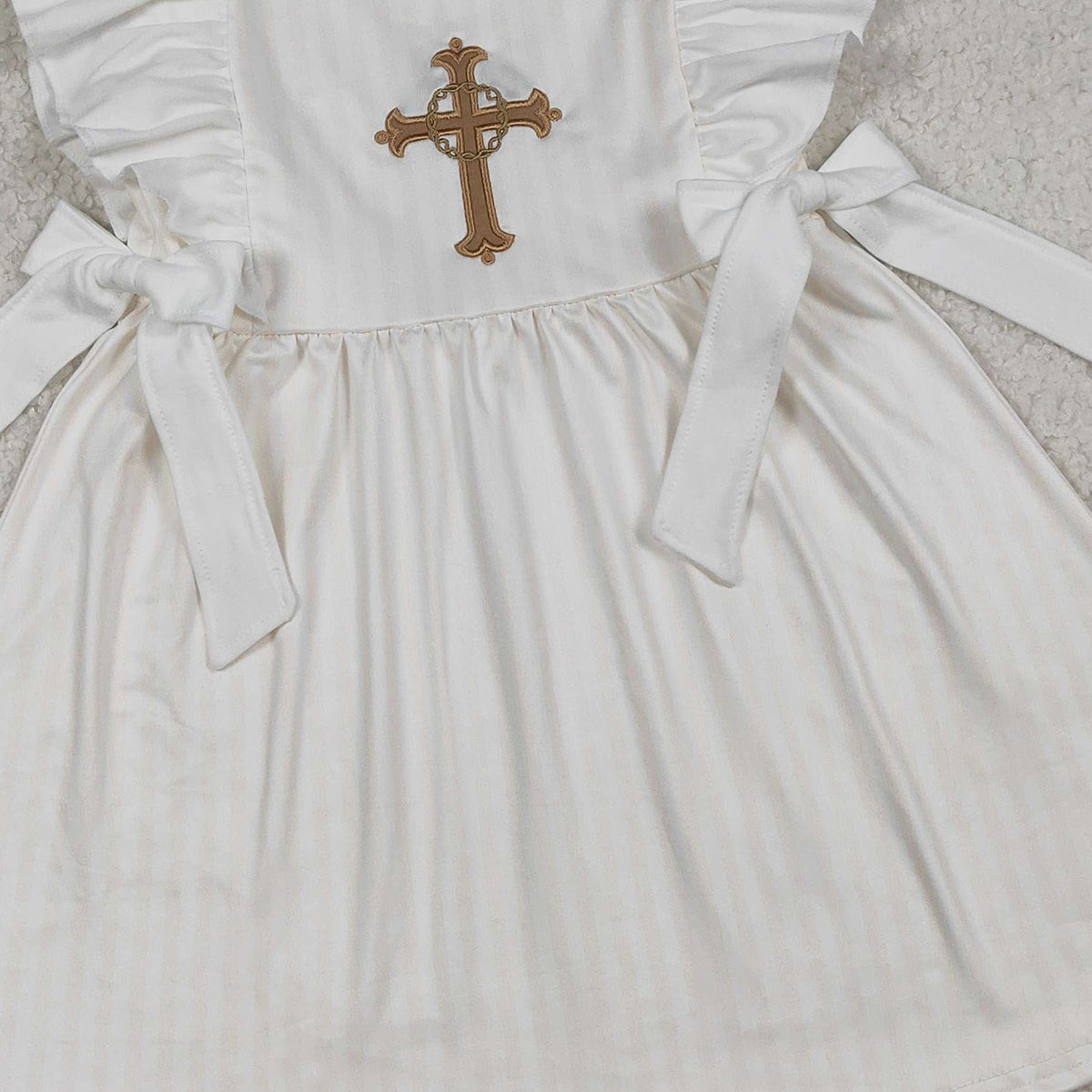 1.8 RTS NO MOQ （In stock）GSD2904 Embroidery Cross Baby Girls Bows Easter Knee Length Dresses