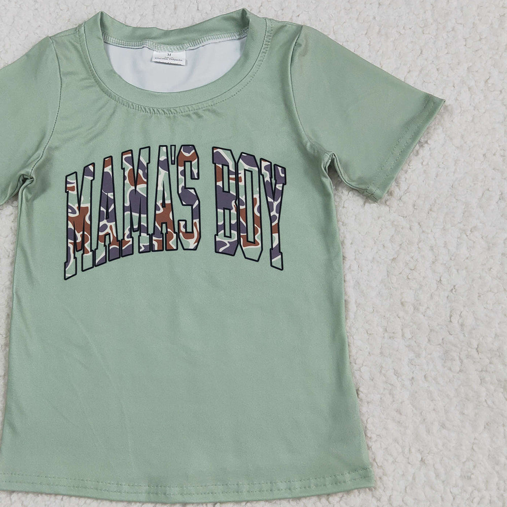 BT1184RTS NO MOQ Baby Boys Summer Tops Kids Summer Shirt Short Sleeves Camo 'Mama's Boy' Design Casual Fashionable Clothing for Children