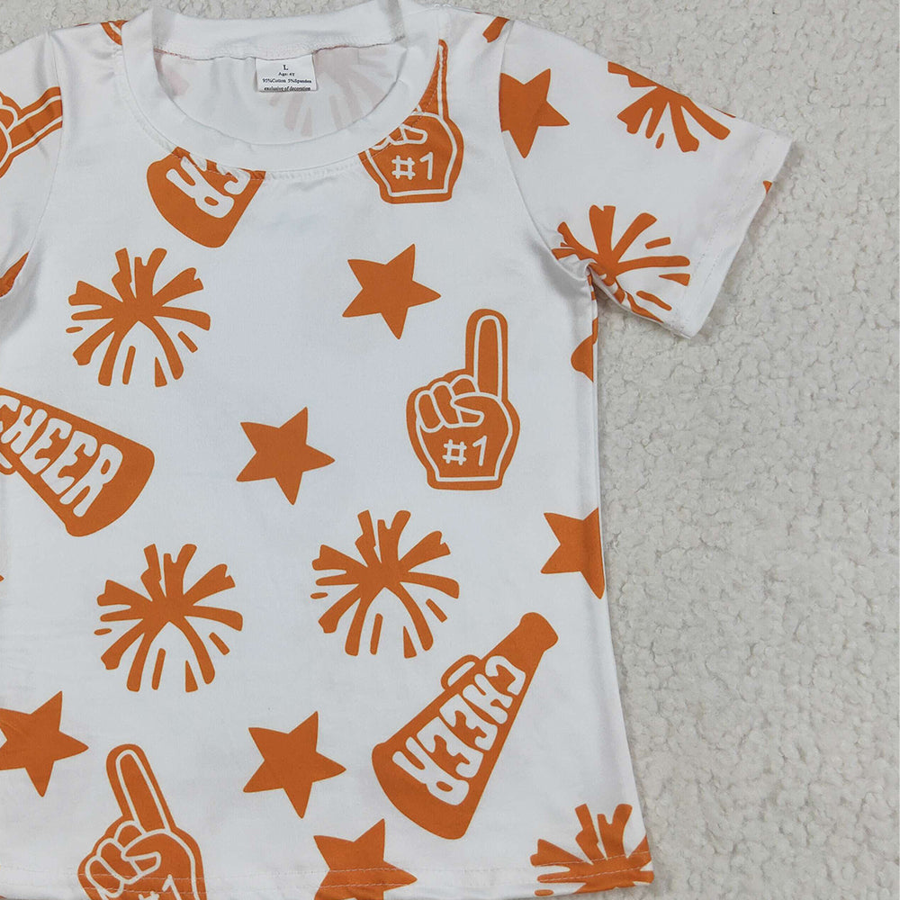 RTS NO MOQ （In stock）GT1090  Baby Girls Summer Tops Baby Girls Short Sleeves Cheer Stars Team Tee Shirts Top