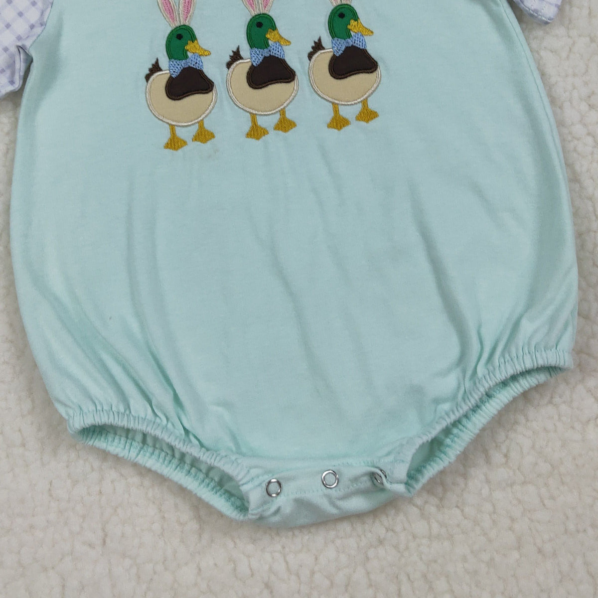 3.25 RTS NO MOQ （In stock）SR3893 Children's Fashion Romper Baby Boys Short Sleeve Embroidery Bunny Ducks Easter Hunting Rompers