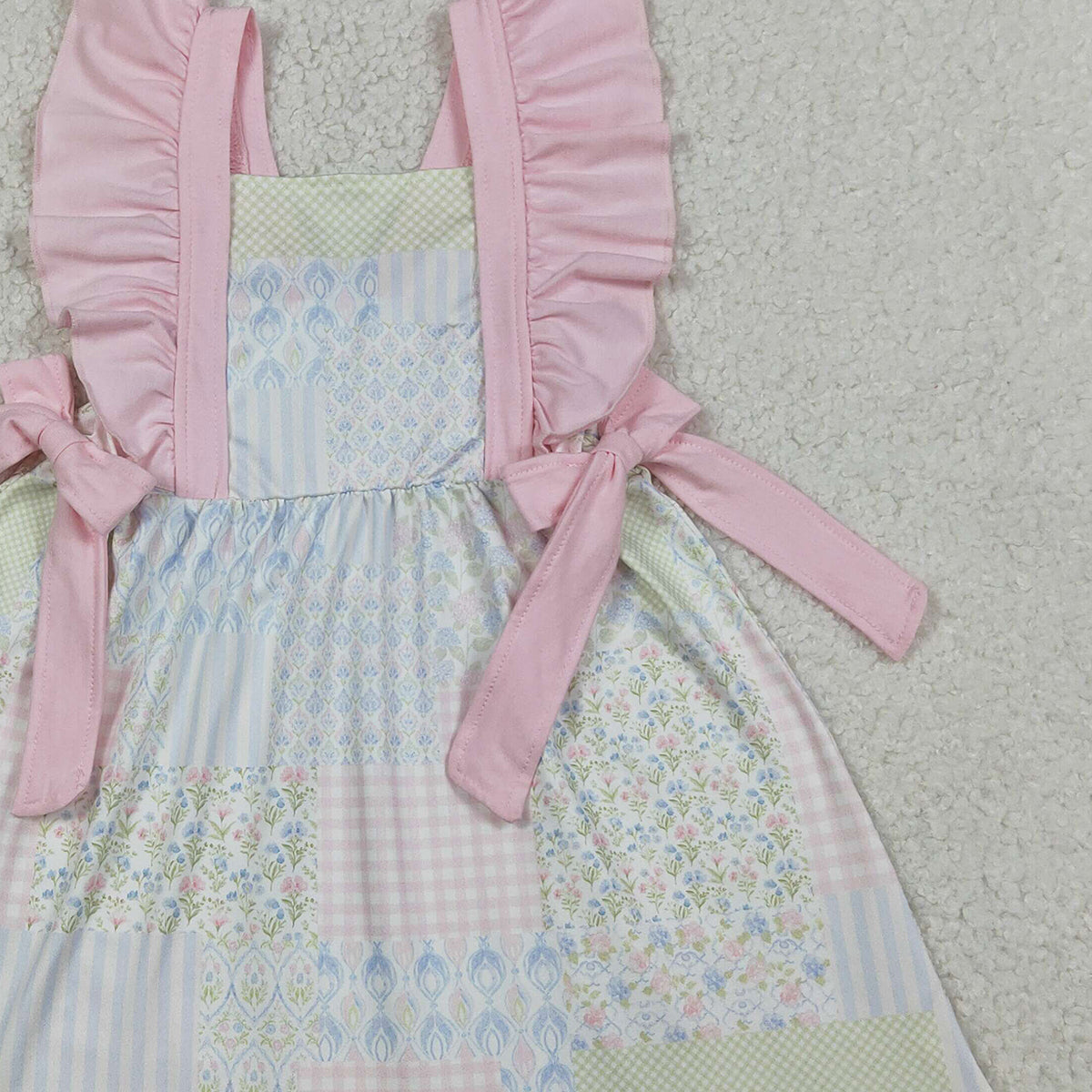 1.20 RTS NO MOQ （In stock）GSD3249 Baby Girls Flutter Sleeve Pink Flowers Checked Knee Length Dresses