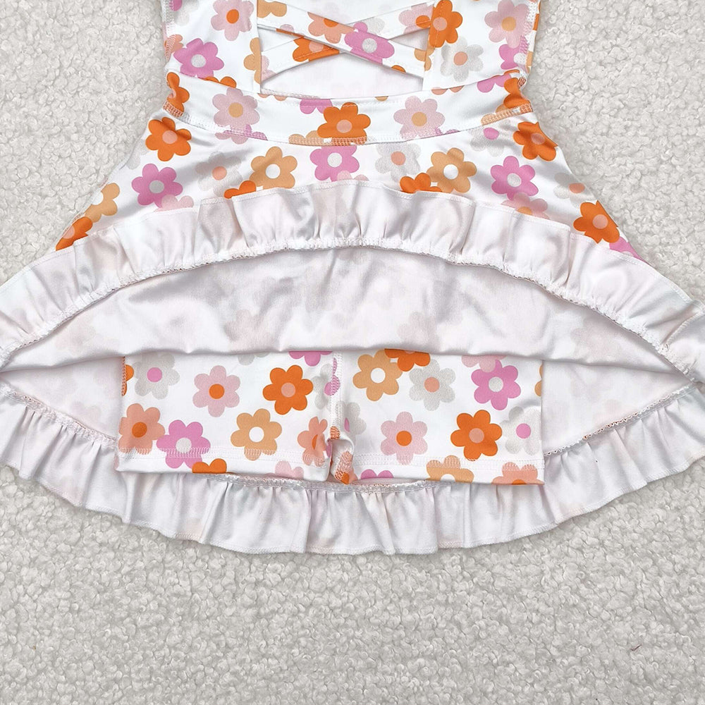 4.09 GSD2282 RTS NO MOQ Baby Girls Summer Dress Straps pink brown floral ruffle kids girls athletic dresses