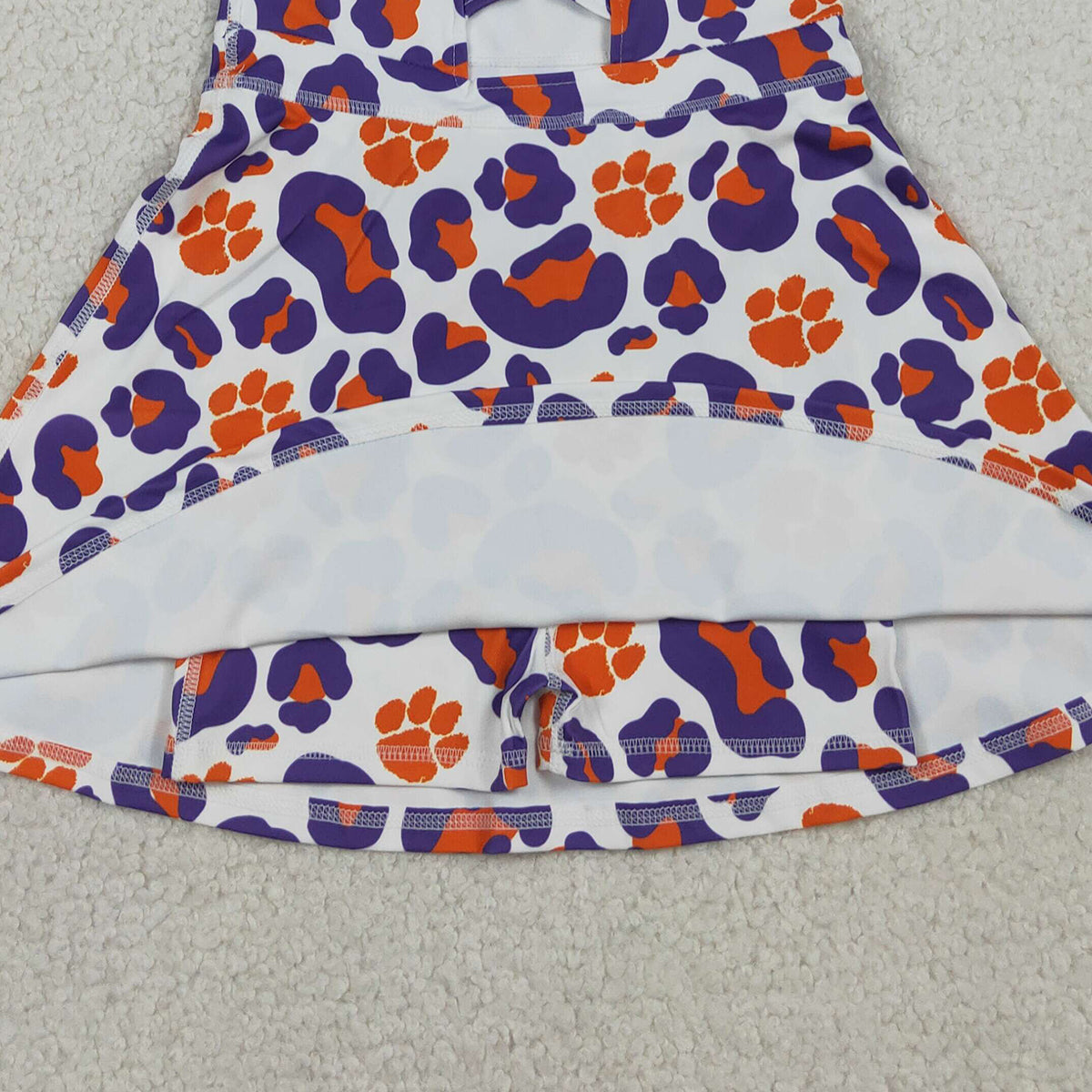 3.26 RTS NO MOQ （In stock）GSD3687 Kids Fashion Clothes Baby Girls Strap Leopard Pawls Team Yoga Active Shorts Knee Length Dress