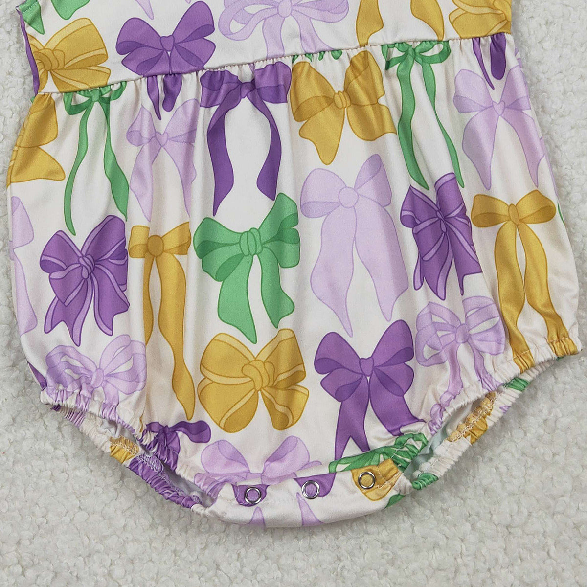 1.16 RTS NO MOQ （In stock）SR3546 Baby Girls Flutter Sleeve Mardigras Bows Plaid Ruffle Rompers