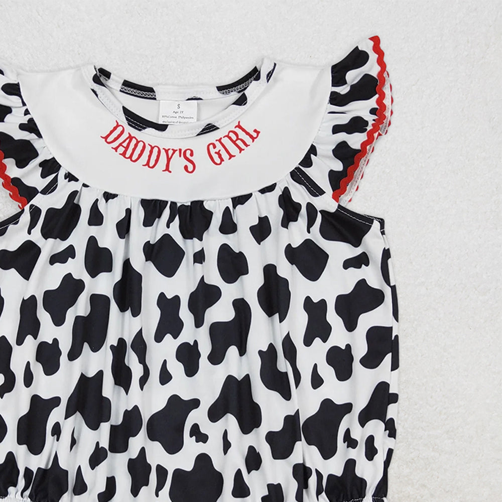 SR1146  RTS NO MOQ Baby Girls Summer Rompers Baby Infant Girls Daddy's Girl Black Cow Print Rompers