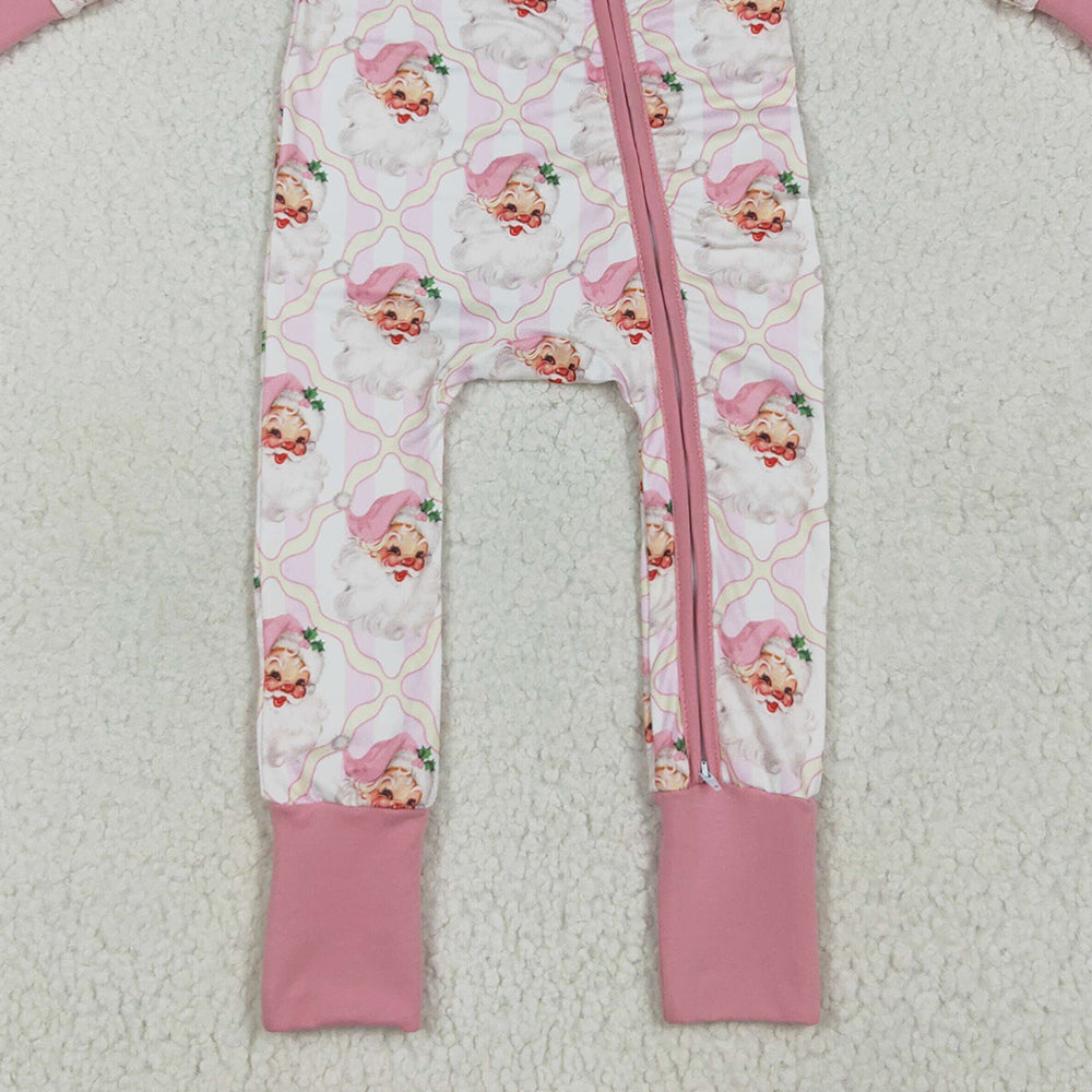 8.16  LR2224RTS NO MOQ Baby Girls Winter Rompers  Baby Girls Long Sleeves Pink Santa Plaid Zipper Rompers