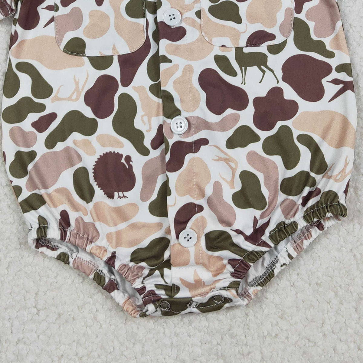12.24 RTS NO MOQ （In stock）SR3657 Baby Boys Rompers Baby Boys Dogs Ducks Deer Camo Button Pockets Hunting Romper