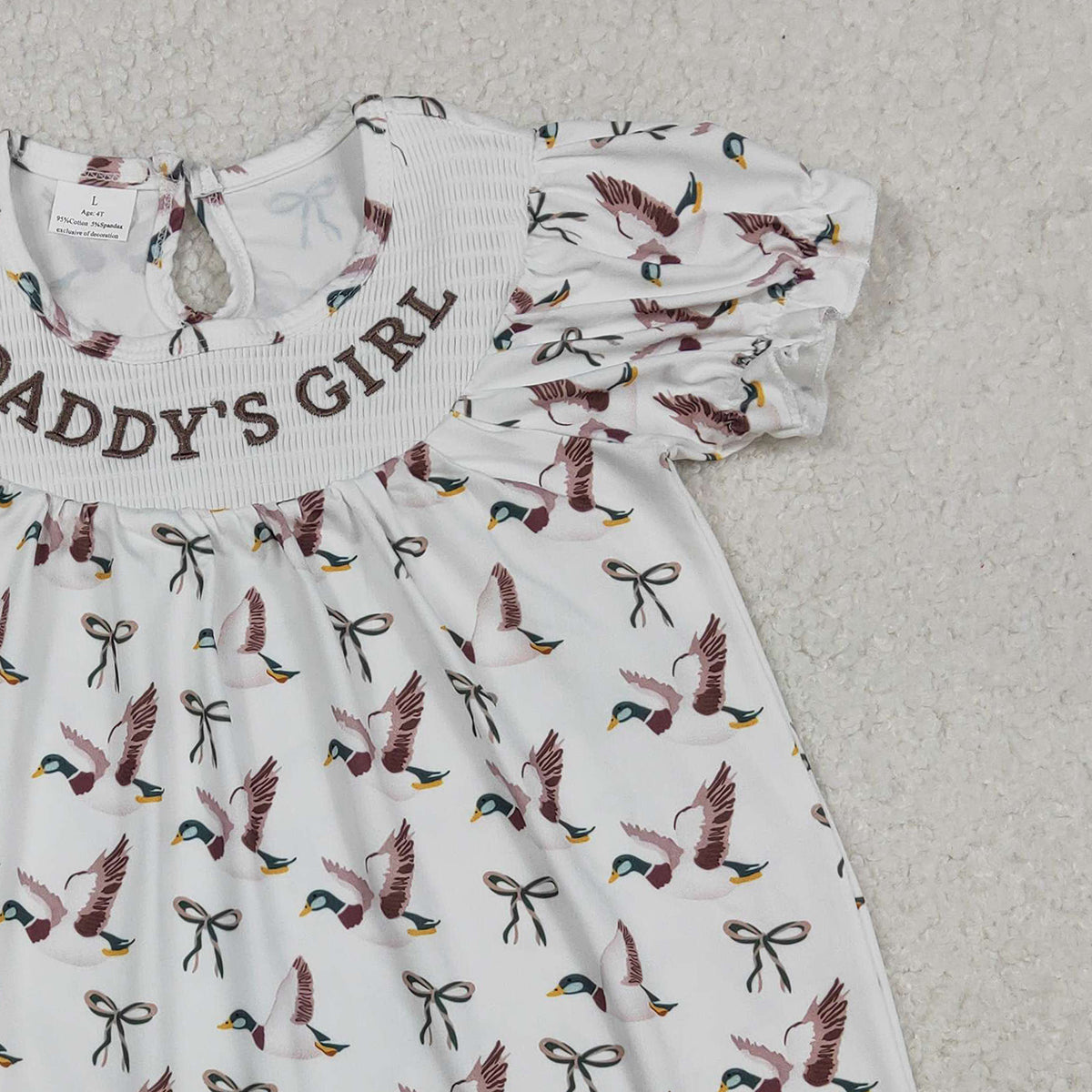 12.15 RTS NO MOQ （In stock）GSD2933 Embroidery Daddy's Girl Baby Girls Bows Ducks Hunting Knee Length Dresses