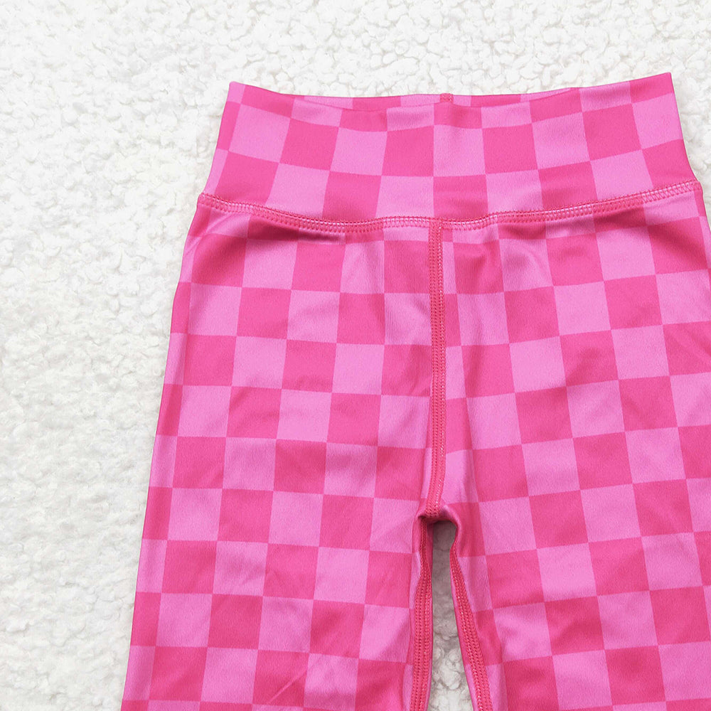 5.15  SS0538 RTS NO MOQ Baby Girls Summer Yoga Shorts  Baby Girls Pink Plaid Biking Shorts Bottoms