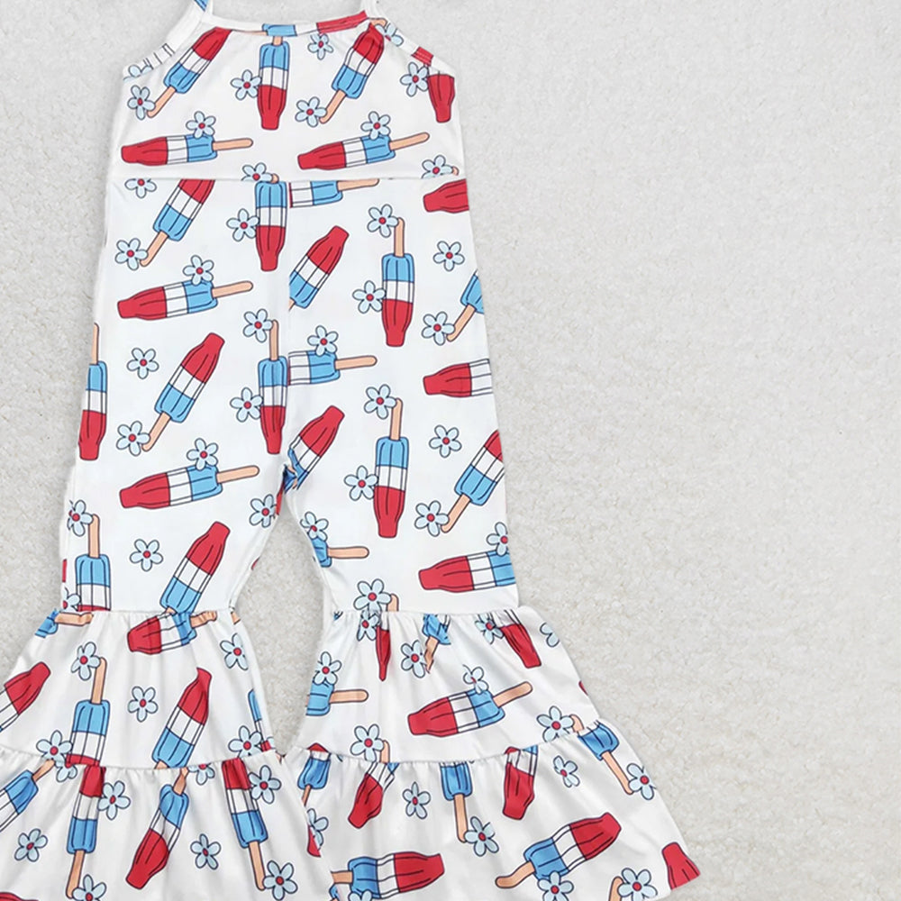 SR0905 RTS NO MOQ Baby Girls Summer Jumpsuits  Baby Girls 4th Of July Popstick Straps Bell Pants Jumpsuits