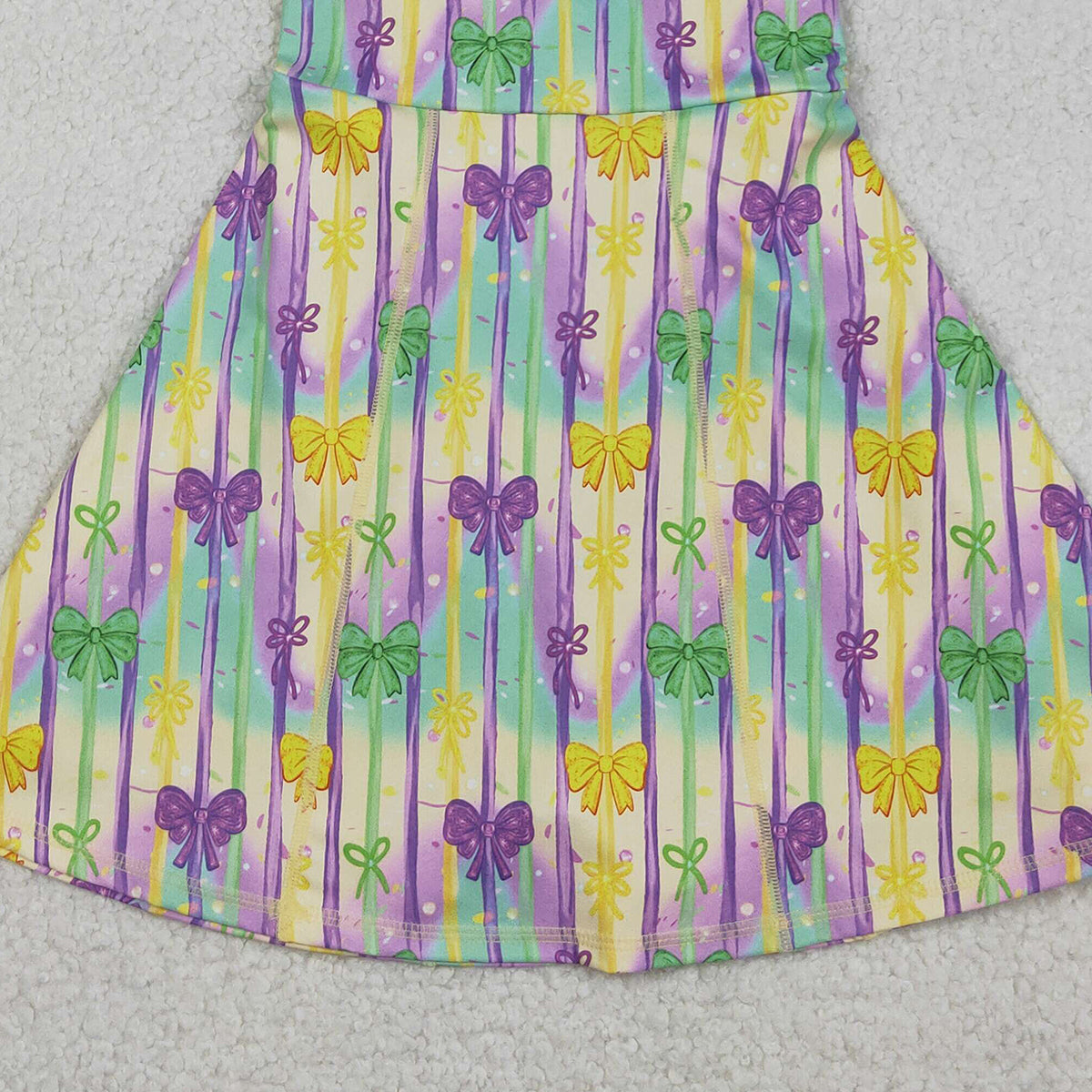12.19 RTS NO MOQ （In stock）GSD2948 Baby Girls Mardigras Bows Stripe Yoga Active Shorts Knee Length Dresses