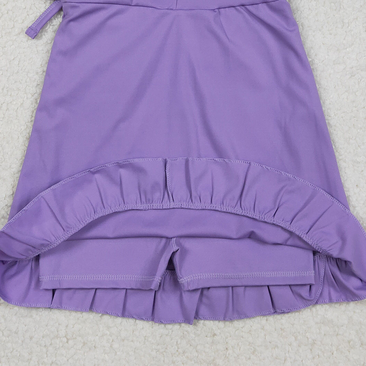 12.27 RTS NO MOQ （In stock）GSD3036 Baby Girls Purple Sleeveless Yoga Active Ruffle Shorts Knee Length Dresses