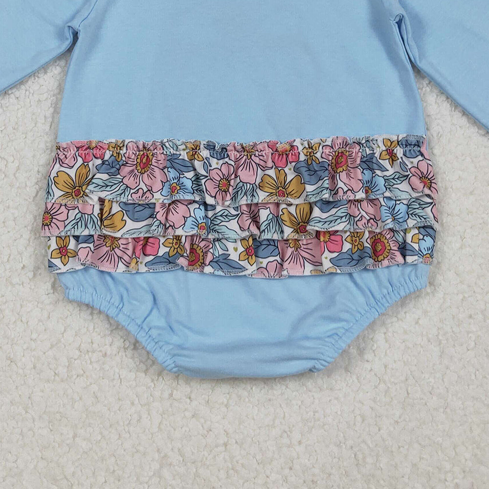 RTS NO MOQ （In stock） LR2441 Baby Girls Winter Rompers Floral Pumpkins Ruffle Rompers
