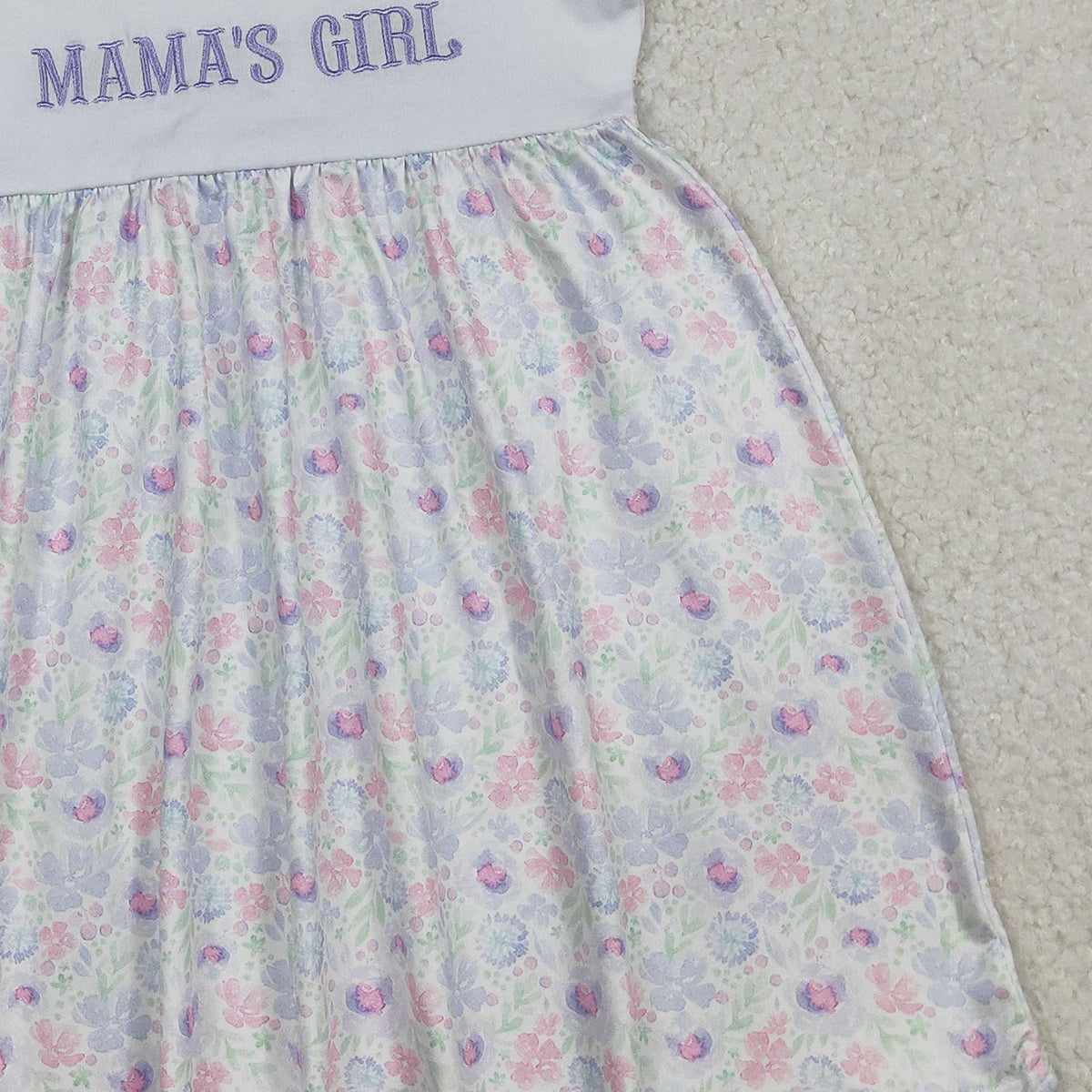12.29 RTS NO MOQ （In stock）GSD3152 Embroidery Mama's Girl Lavender Floral Collar Knee Length Dresses