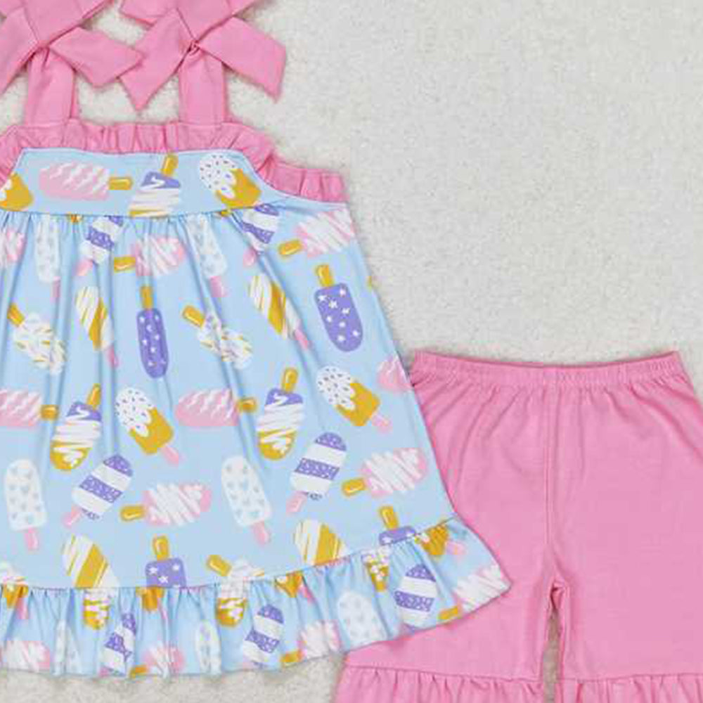 GSSO1037 New Rts No Moq 8-9 Days By Air Arrived it Straps popsicle tunic pink shorts girls summer clothing