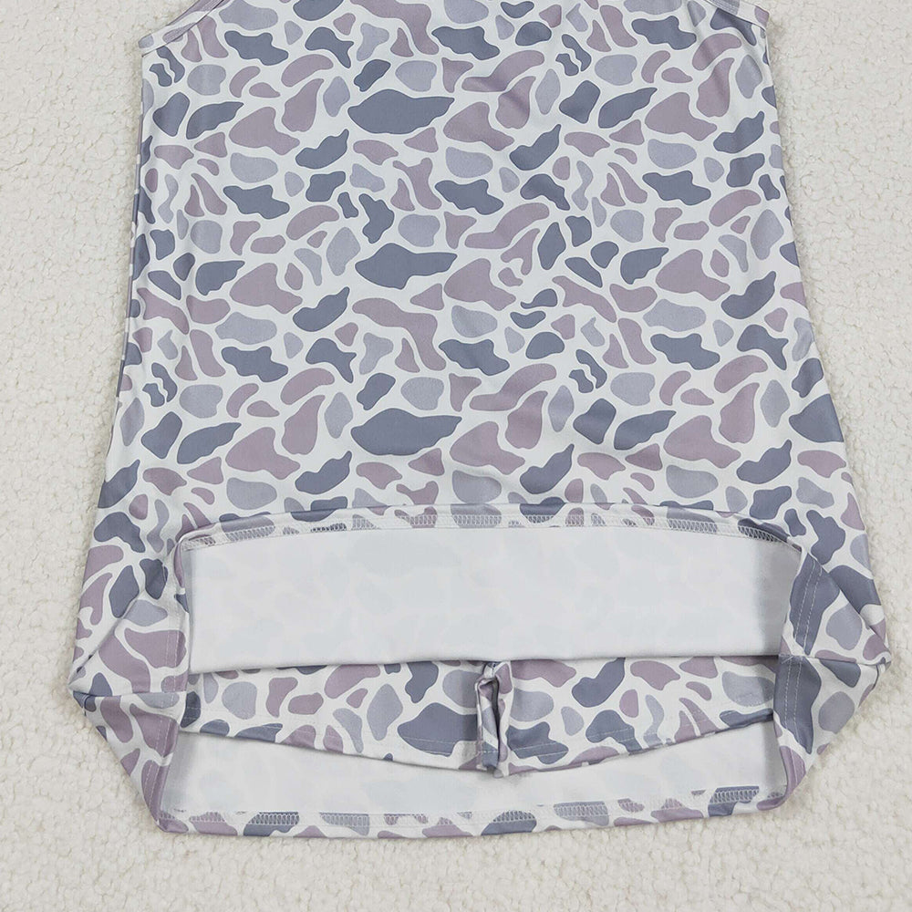 8.23 USA Shop (in stock)GSD2733 Adult Women Strap Gray Camo Pockets Yoga Shorts Dresses