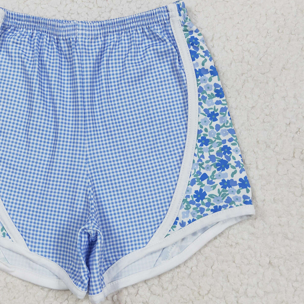 7.15 S0519RTS NO MOQ Baby Girls Shorts Baby Girls Blue Floral Shorts Bottoms