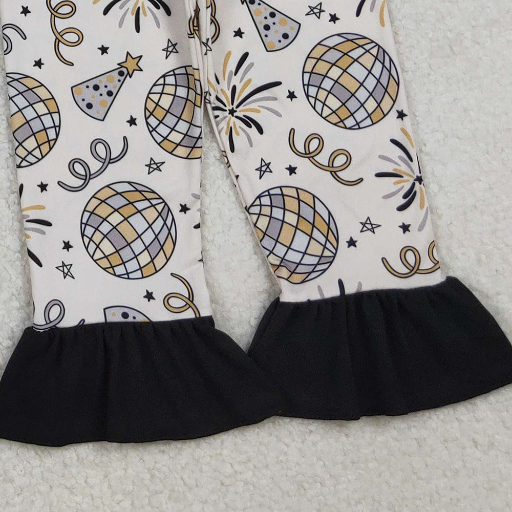 10.10 RTS NO MOQ （In stock）GLP2563 Baby Girls Winter Outfits Baby Girls Happy New Year Button Top Ruffle Pant Pajamas Sets