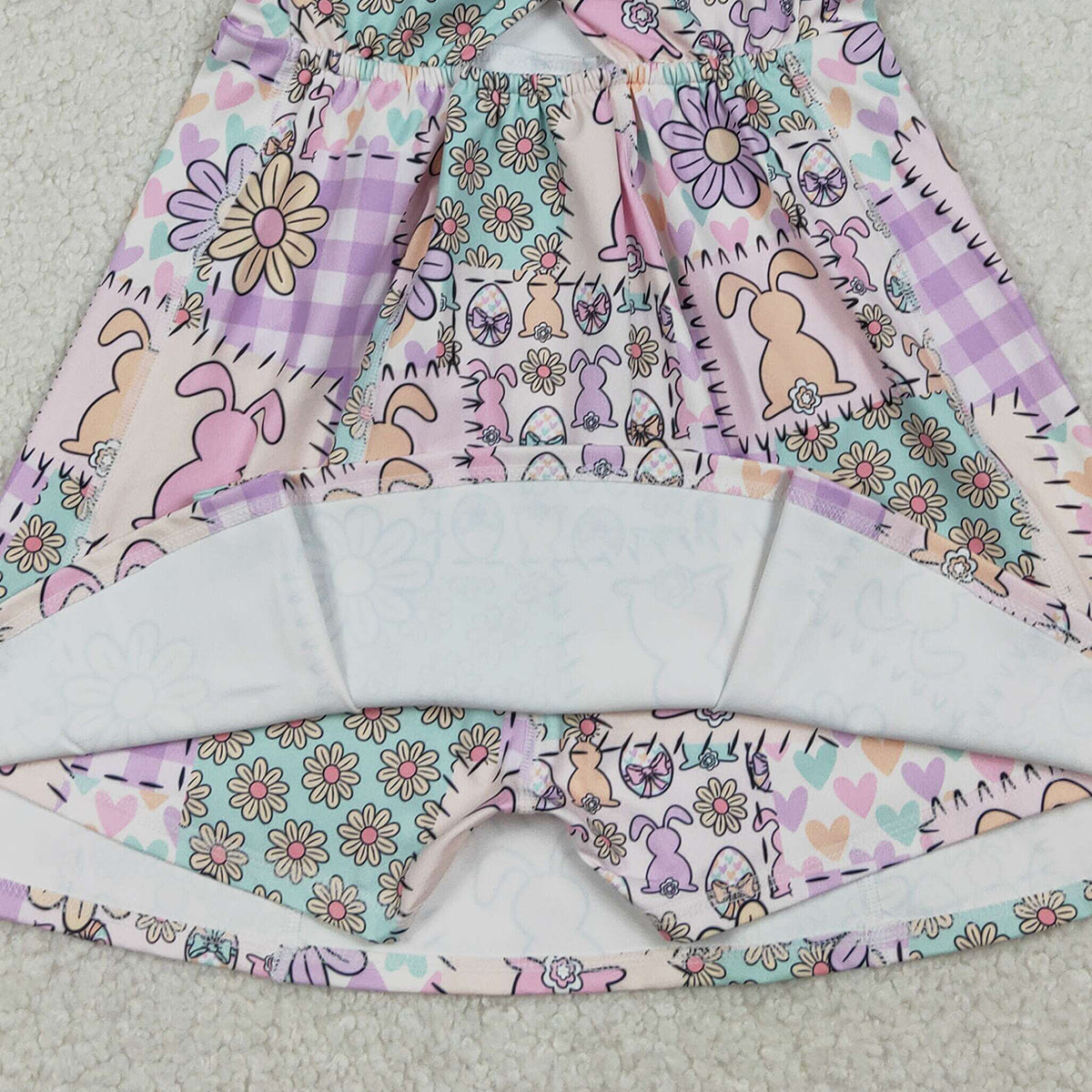 12.23 RTS NO MOQ （In stock）GSD3051 Baby Girls Rabbits Flowers Checked Easter Yoga Active Shorts Knee Length Dresses