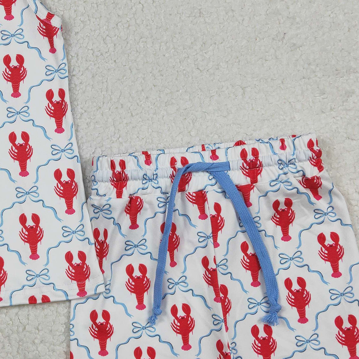 1.6 RTS NO MOQ （In stock）GSSO3005 Baby Girls Sleeveless Bows Crayfishes Checked Top Shorts Clothes Sets