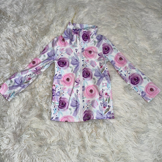 11.13 RST GT1083 Baby Girls Purple Floral Bows Zipper Pockets Yoga Active Jackets Top