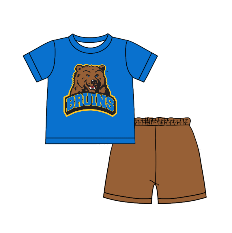 CUSTOM MOQ 5 Cute Comfortable Clothing For Boys Baby Boys Summer Blue Brown Top Shorts Clothes Sets