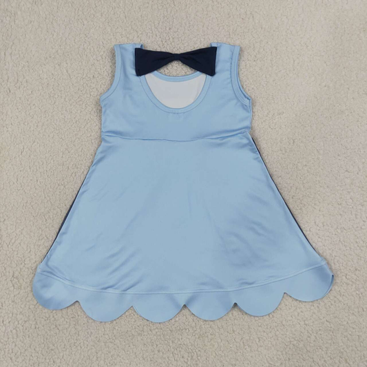 GSD2515 RTS NO MOQ （In stock）Cute Clothes Baby Girls Summer Blue Sleeveless Knee Length Dress