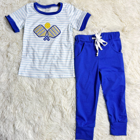 12.12 RST BSPO0614 Embroidery Tennis Balls Baby Boys Stripe Top Pockets Leggings Team Clothes Sets