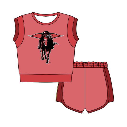 CUSTOM MOQ 5 Cute Comfortable Clothing For Kids Baby Kids Summer Red Pink Cow Sleeveless Patchwork Top Shorts Clothes Sets
