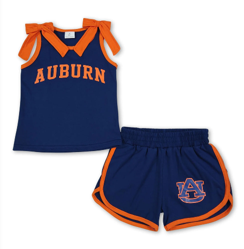 RTS NO MOQ Sibling Vinyl Baby Girls Team Graphic Top With White Bow Matching Shorts Team Clothes Set