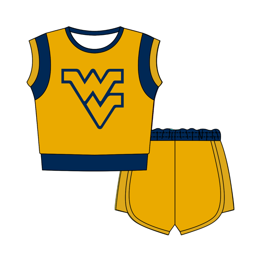 CUSTOM MOQ 5 Cute Comfortable Clothing For Kids Baby Kids Summer Yellow Blue Cow Sleeveless Patchwork Top Shorts Clothes Sets