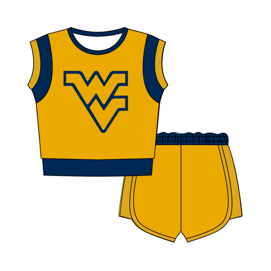 CUSTOM MOQ 5 Cute Comfortable Clothing For Kids Baby Kids Summer Yellow Blue Cow Sleeveless Patchwork Top Shorts Clothes Sets