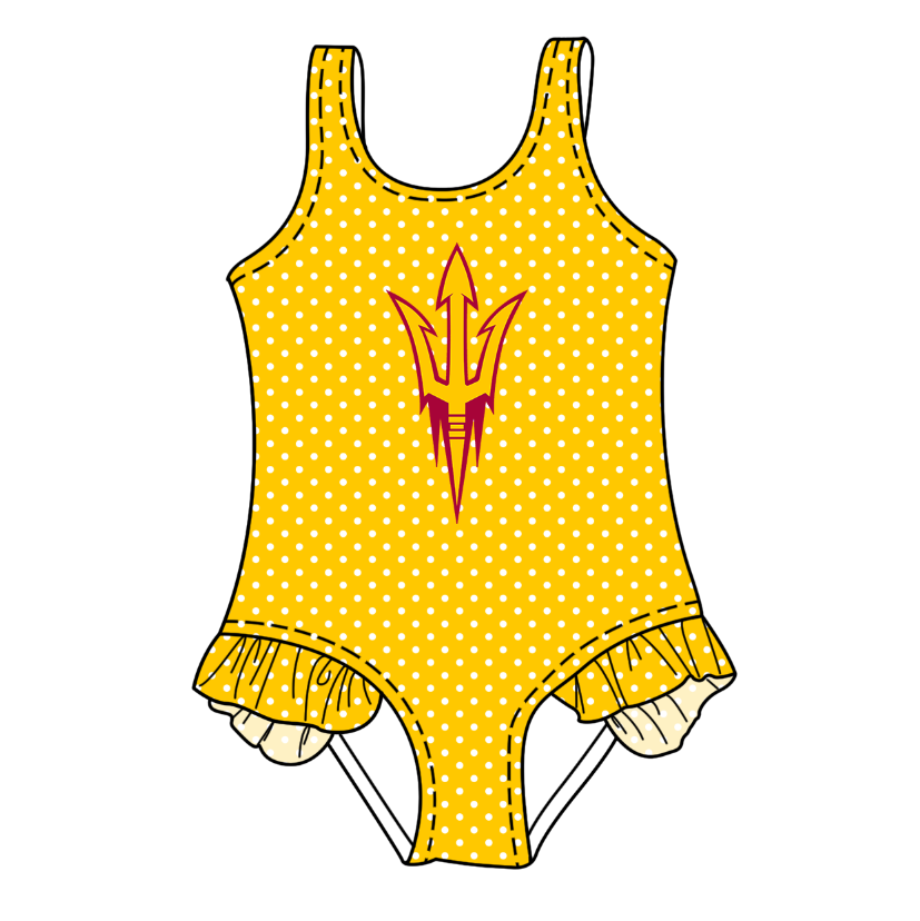 CUSTOM MOQ 5 Cute Comfortable Clothing For Kids Baby Girls Summer Yellow Polka Dots Ruffle Team One Piece Swimsuits