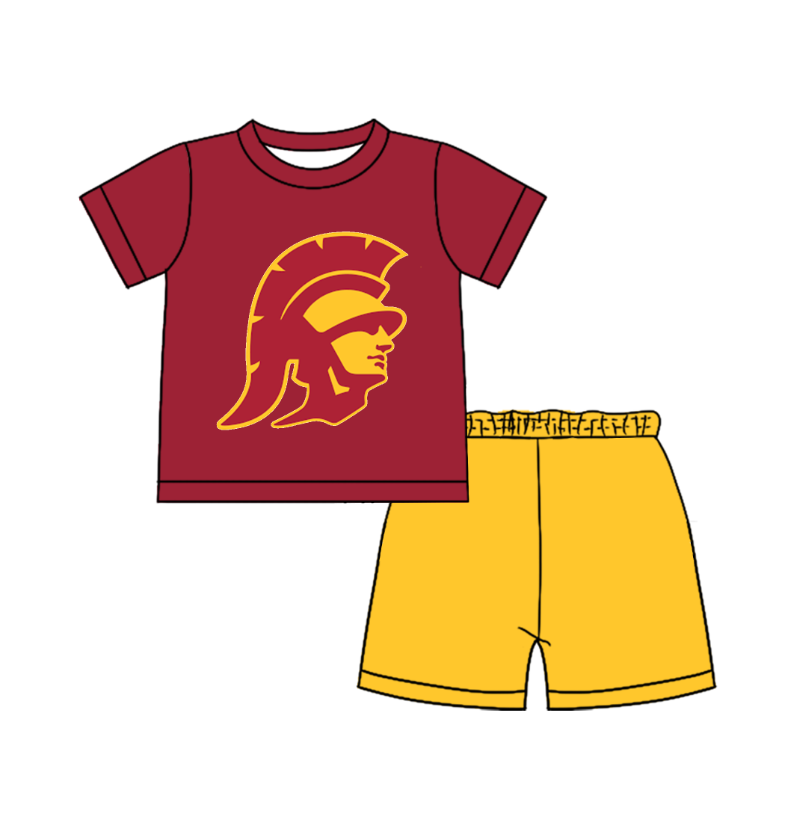 CUSTOM MOQ 5 Cute Comfortable Clothing For Boys Baby Boys Summer Red Yellow Top Shorts Clothes Sets