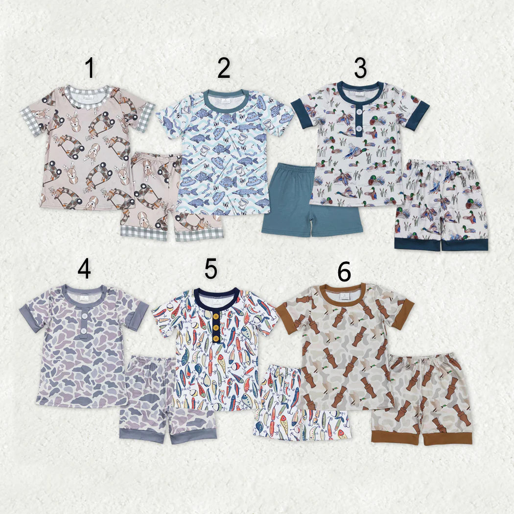 12.19 RTS Sibling Baby Boys Short Sleeve Deer Fishing Top Shorts Hunting Pajamas Sets