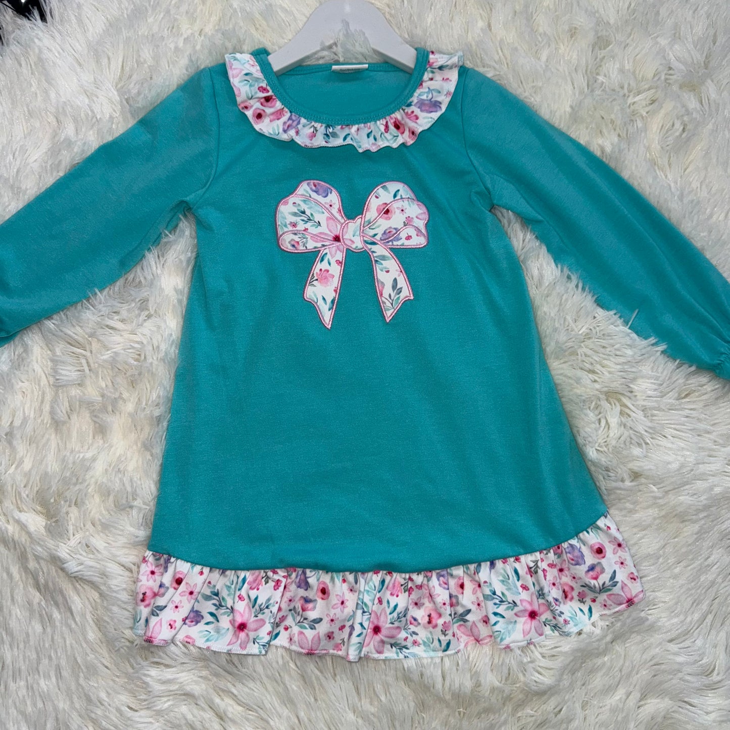 10.29 RST GLD1204 Embroidery Floral Bows Baby Girls Ruffle Knee Length Dresses
