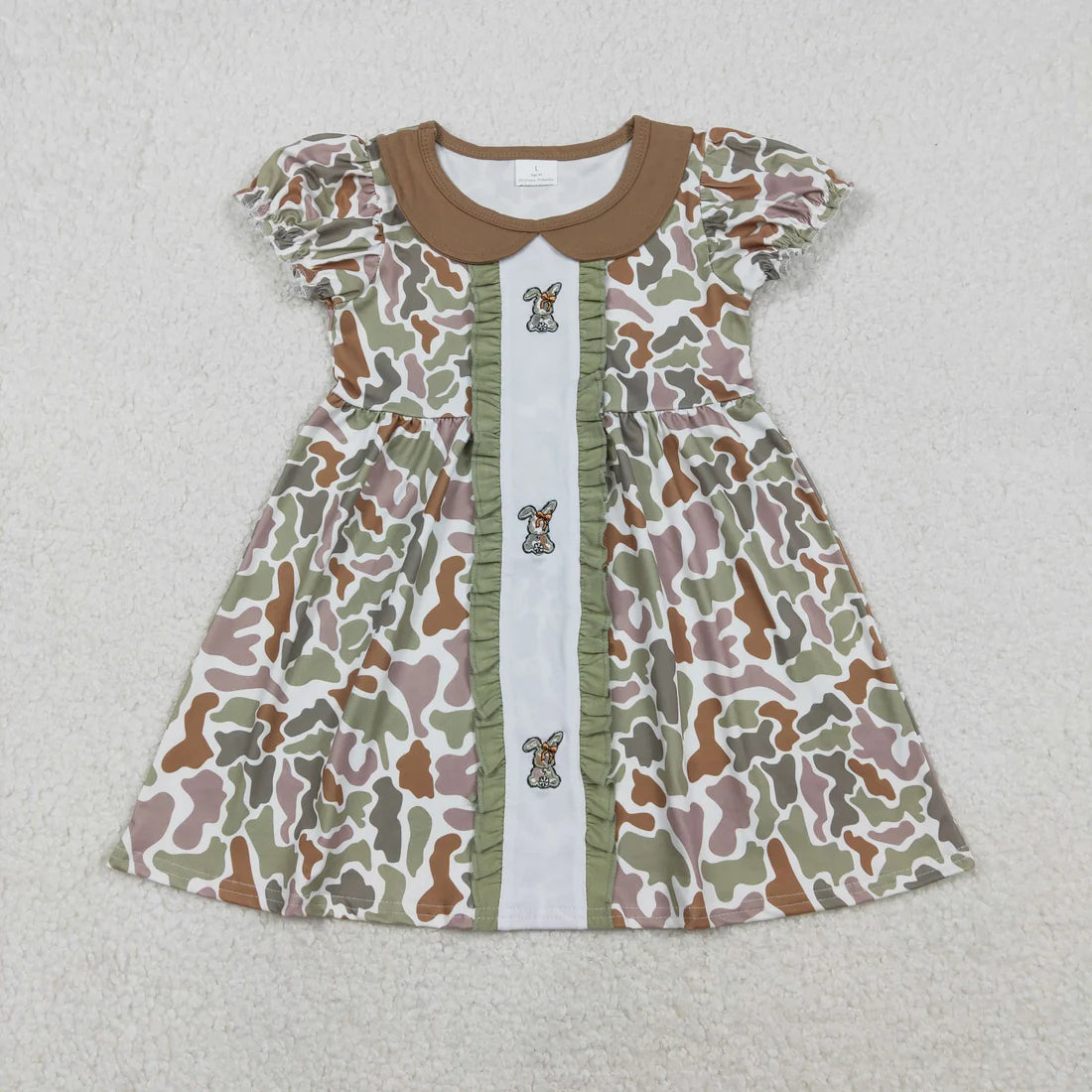 USA Warehouse (IN STOCK) GSD2852 Kids Girls Summer Dresses Embroidery Rabbits Baby Girls Camo Bows Easter Collar Knee Length Dresses