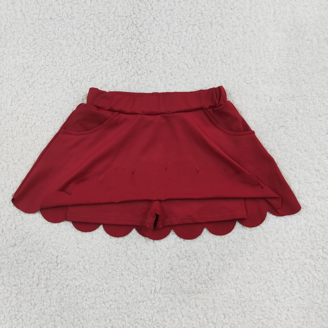 GLK0304 RTS NO MOQ （In stock）Baby Girls Maroon Scallop Yoga Skirt Shorts Bottom