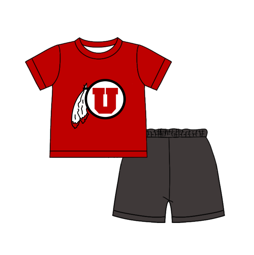 CUSTOM MOQ 5 Cute Comfortable Clothing For Boys Baby Boys Summer Red U Top Shorts Clothes Sets