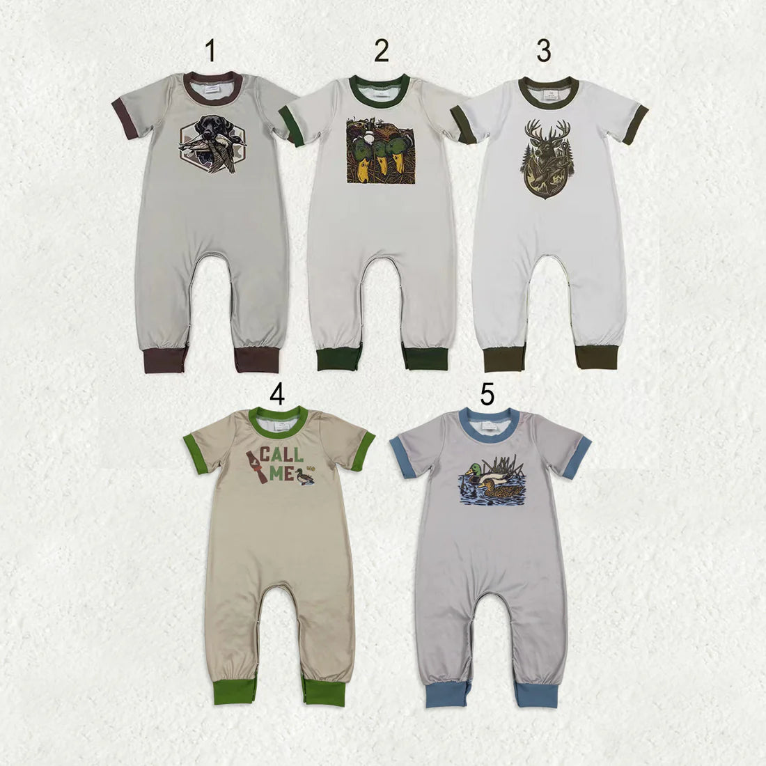 1.7 RTS Sibling Baby Boys Short Sleeve Duck Dogs Hunting Pants Rompers