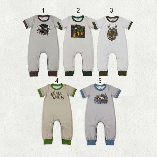 1.7 RTS Sibling Baby Boys Short Sleeve Duck Dogs Hunting Pants Rompers