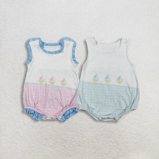 2.2 RTS Sibling Baby Boys Girls Sleeveless Boats Polka Dots Checked Rompers