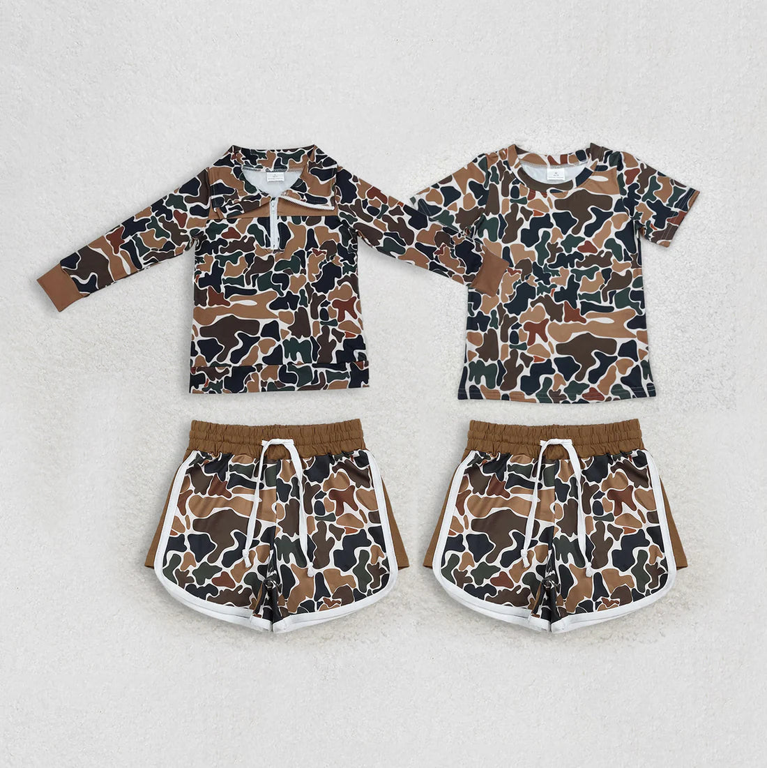 12.11 RTS Sibling Baby Boys Girls Southern Dark Brown Camo Top Shorts Clothes Set