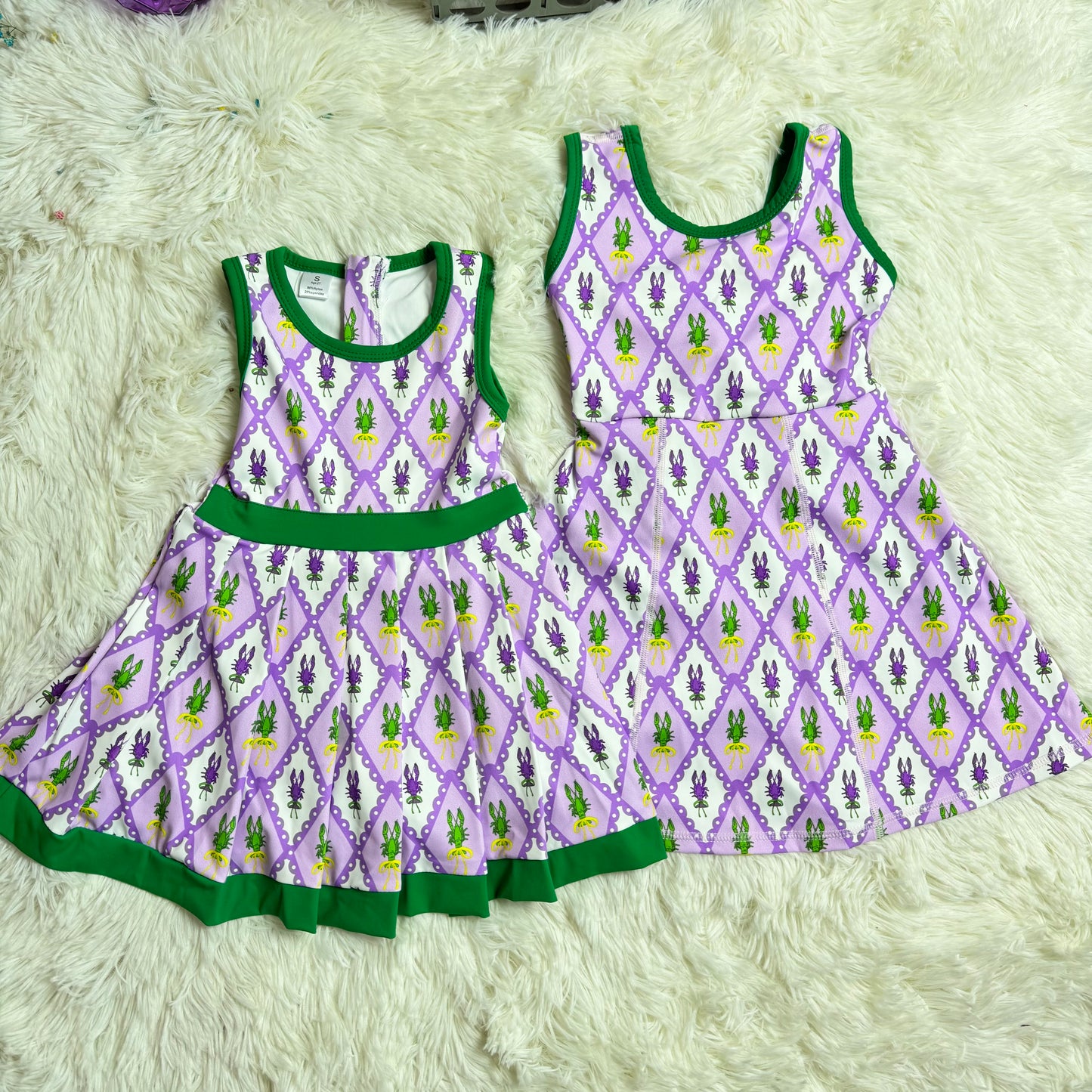 12.20 RST Sibling Baby Girls Sleeveless Mardigras Yoga Active Shorts Knee Length Dresses