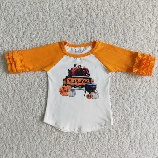 6 A3-17 girl halloween pumpkin truck top tshirt-promotion
